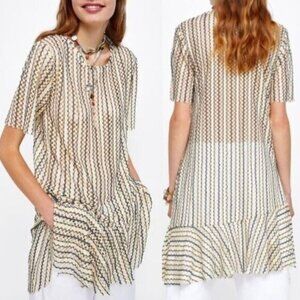 NEW Zara W/B Collection Blue Yellow Crochet Sheer Dress Cottagecore Feminine L